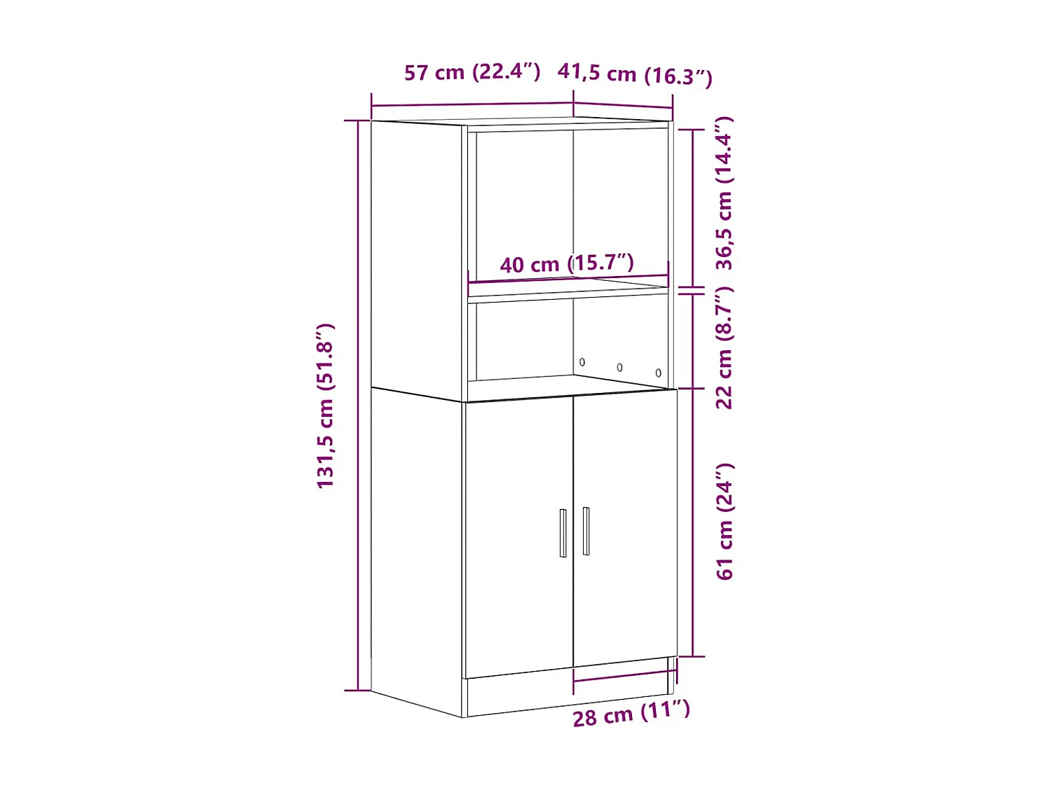 Armoire de cuisine chêne artisanal 57x41,5x131,5 cm