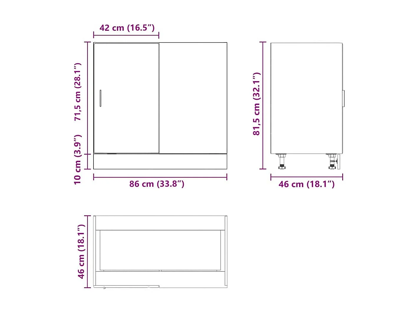 Küchenunterschrank Lyon Betongrau Holzwerkstoff