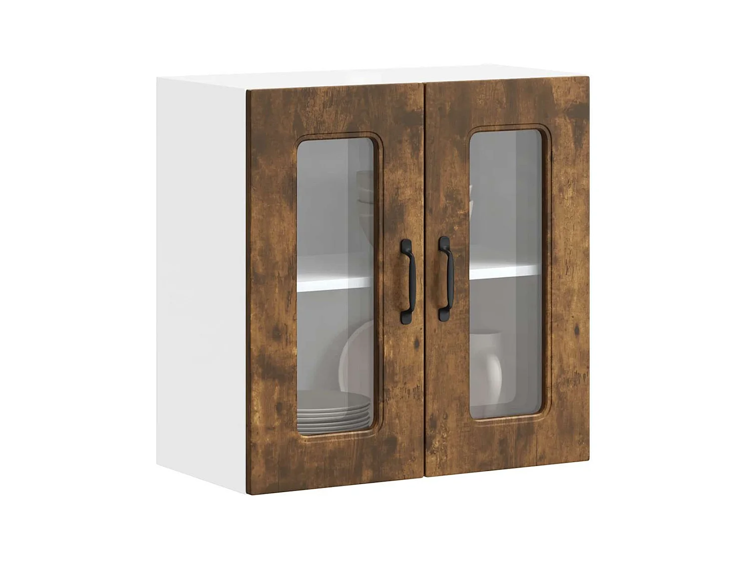 Keukenwandkast met glazen deur Kalmar bewerkt hout gerookt eikenkleur