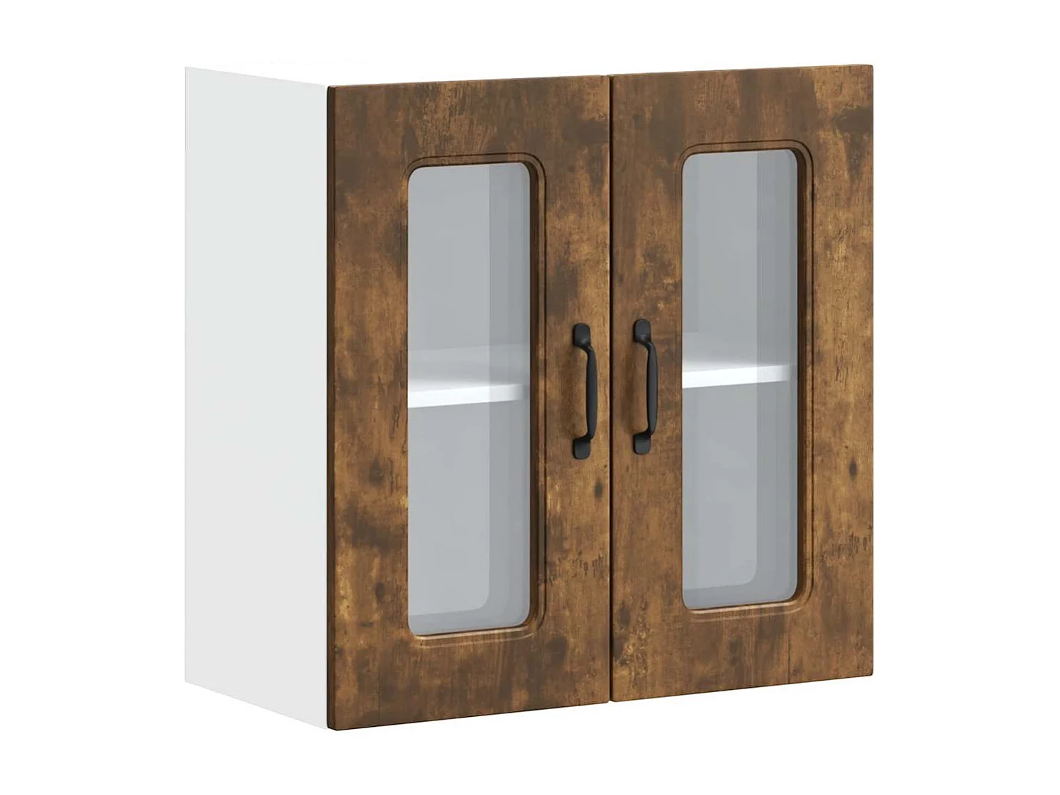 Armoire murale de cuisine avec porte vitrée "Kalmar" Chêne fumé Bois d'ingénierie