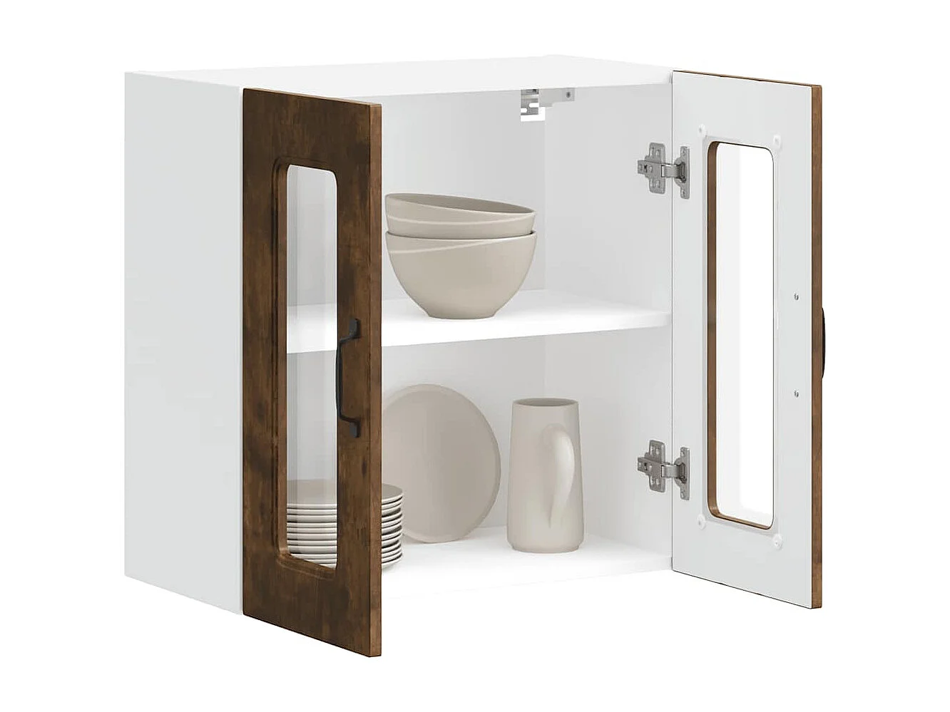 Armoire murale de cuisine avec porte vitrée "Kalmar" Chêne fumé Bois d'ingénierie