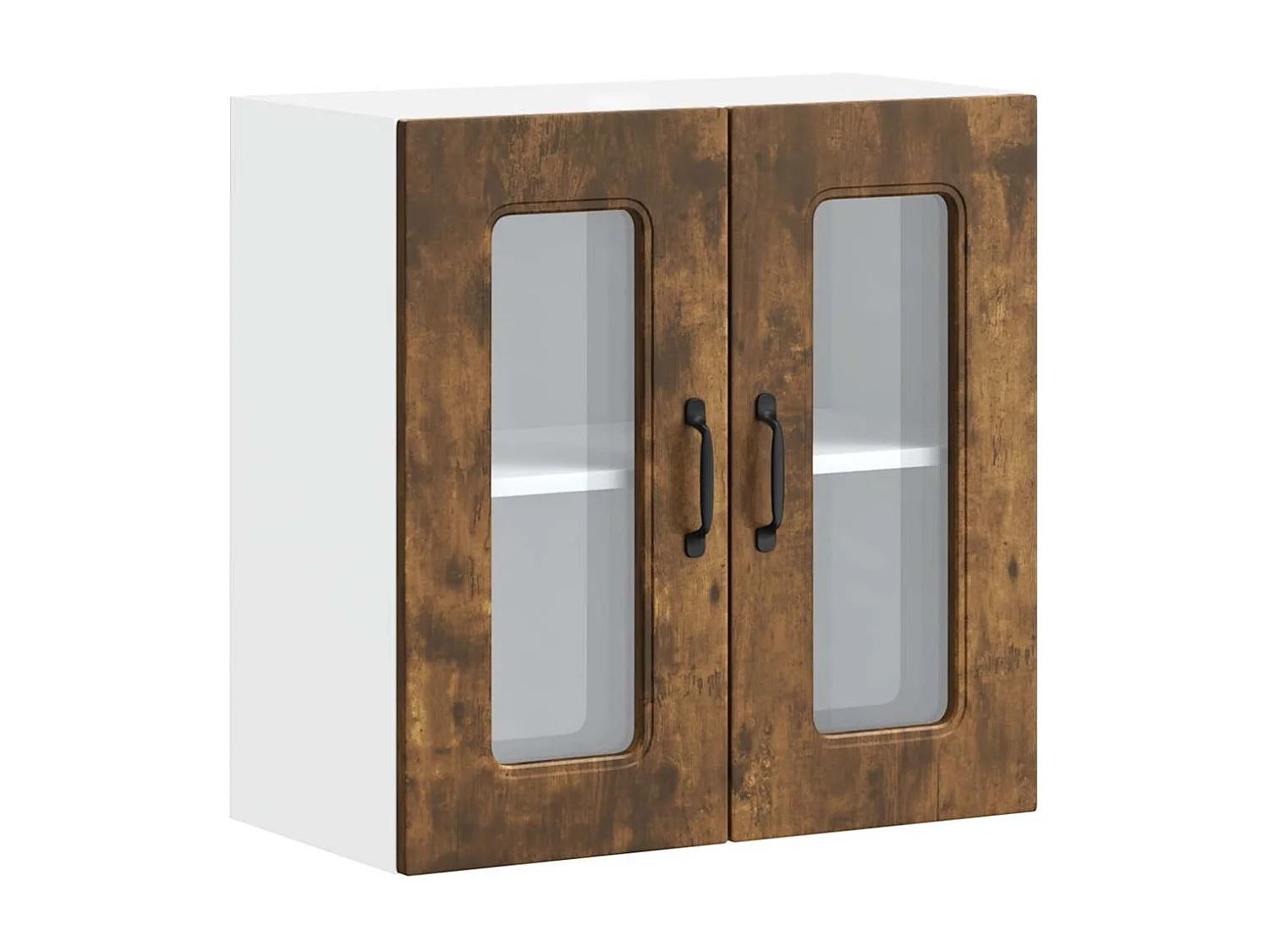 Armoire murale de cuisine avec porte vitrée "Kalmar" Chêne fumé Bois d'ingénierie