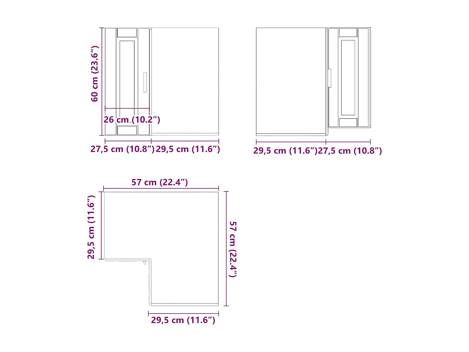 Armoire d'angle murale de cuisine Porto gris béton
