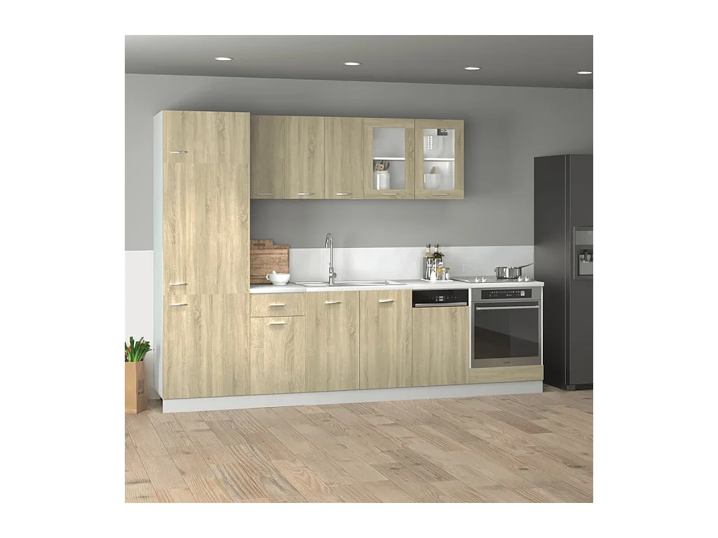 Conjunto de armarios de cocina "Lyon" de 8 piezas de madera de ingeniería de roble Sonoma