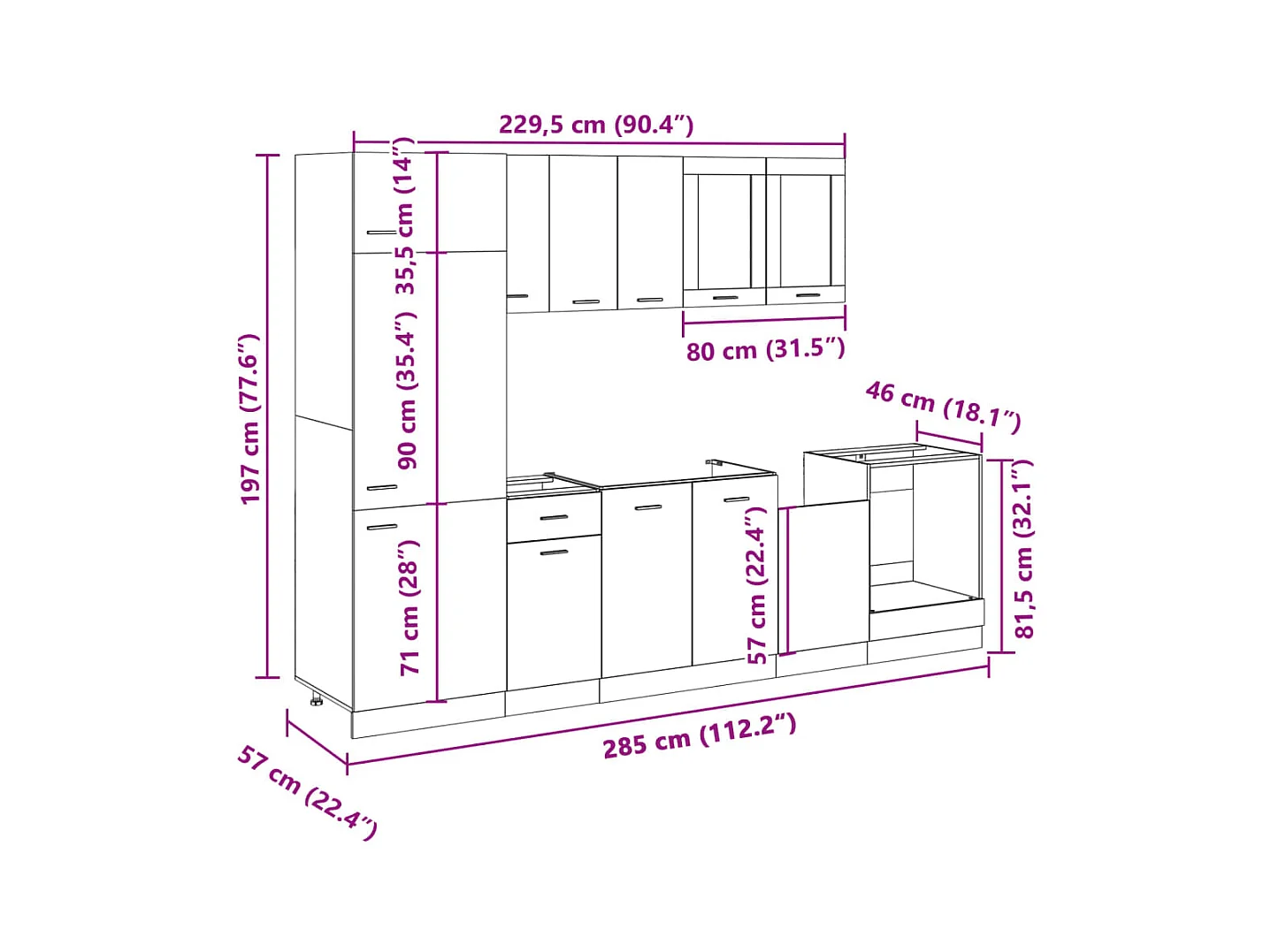 Conjunto de armarios de cocina "Lyon" de 8 piezas de madera de ingeniería de roble Sonoma