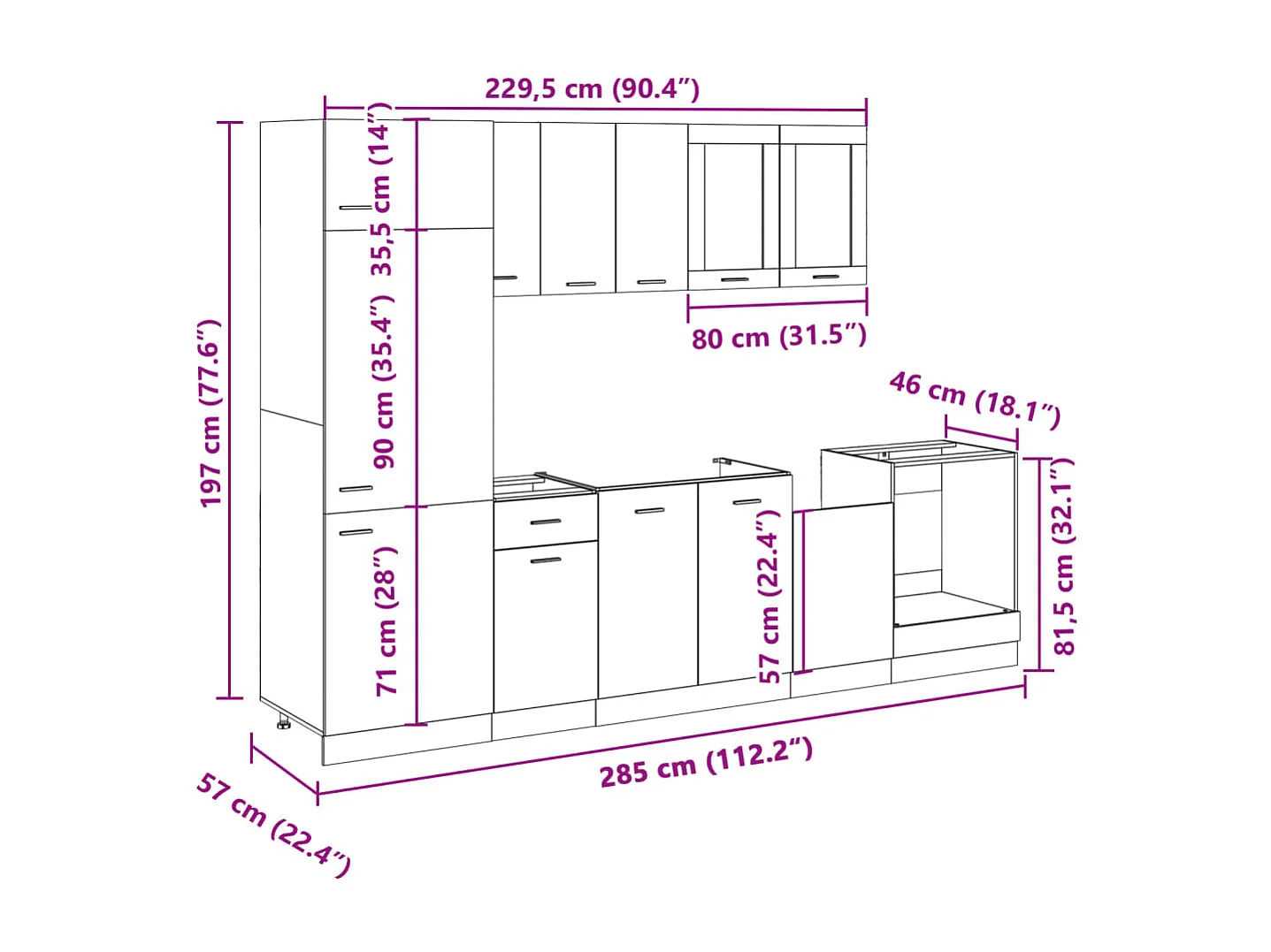 Ensemble de 8 meubles de cuisine "Lyon" en chêne Sonoma