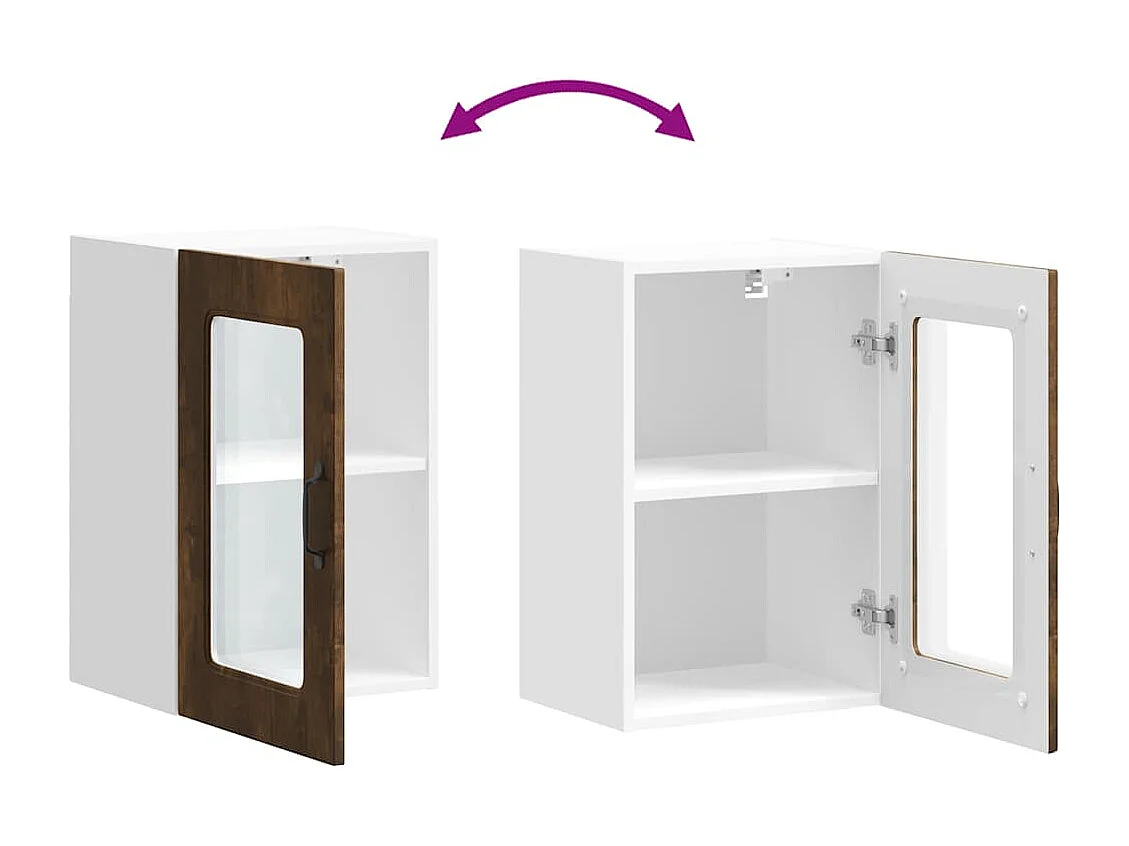 Armoire murale de cuisine avec porte vitrée "Kalmar" Chêne fumé Bois d'ingénierie