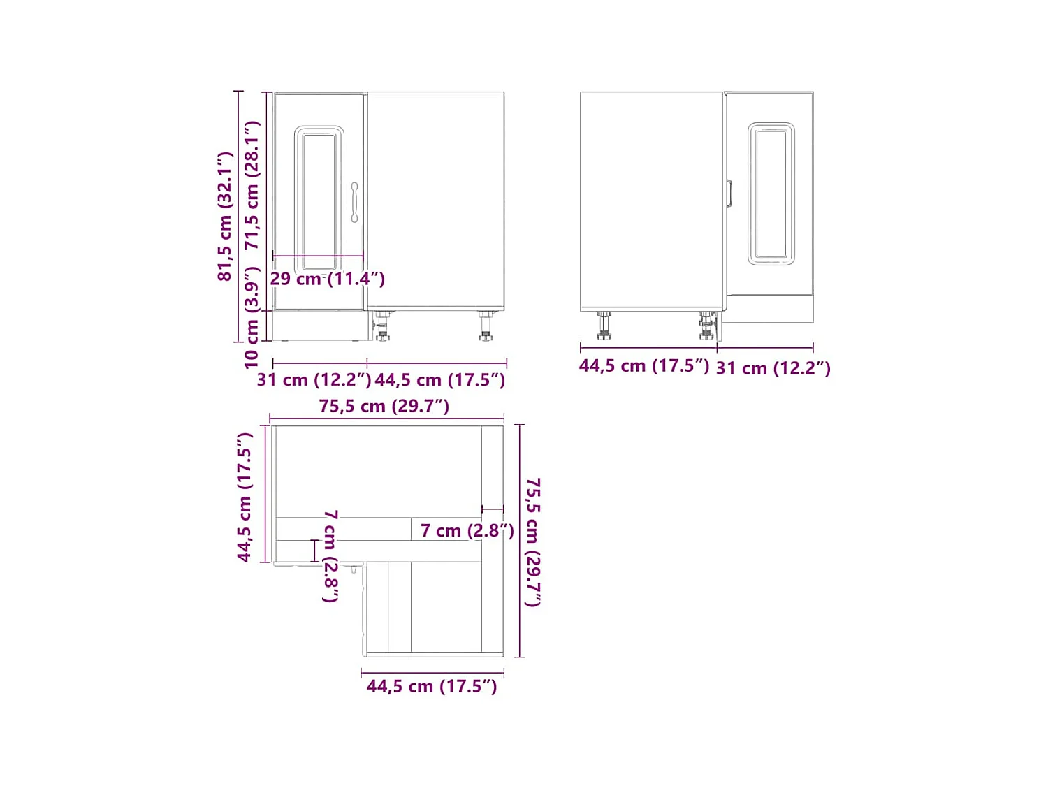 Küchen-Eckunterschrank Kalmar Grau Sonoma Holzwerkstoff