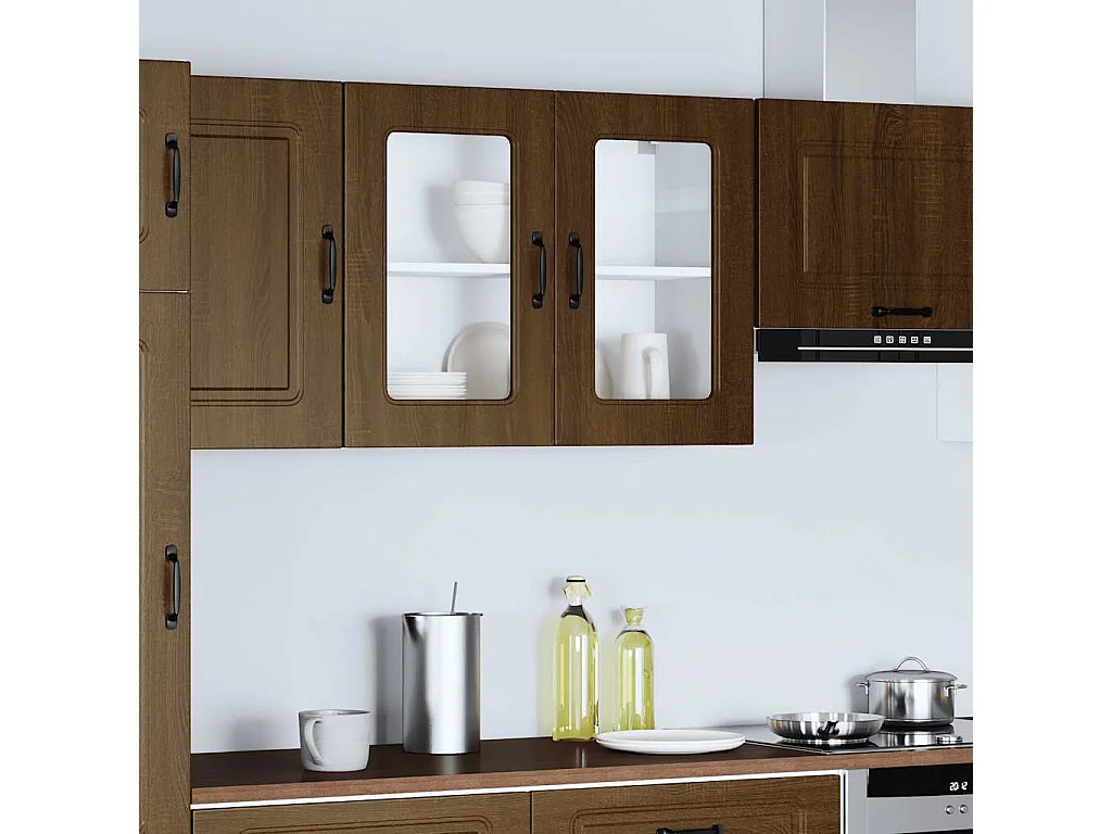 Armoire murale de cuisine et porte en verre Kalmar chêne marron