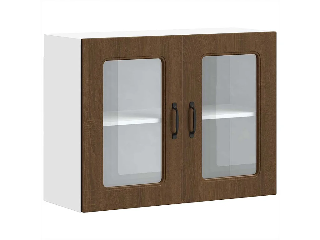 Armoire murale de cuisine et porte en verre Kalmar chêne marron