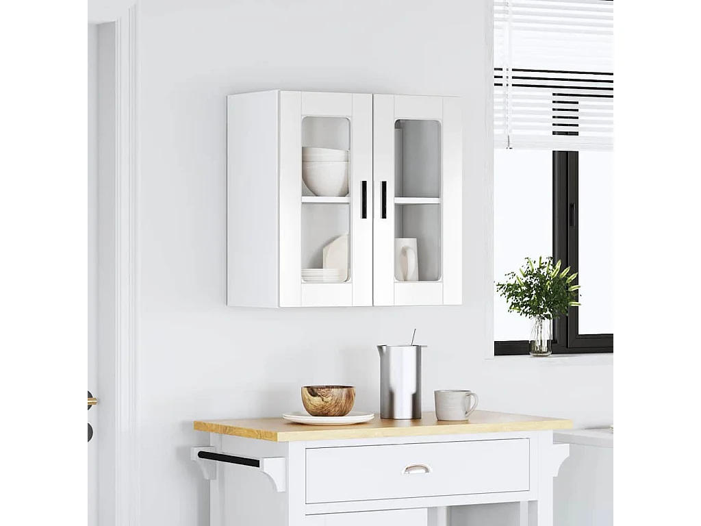 Armoire murale cuisine avec porte en verre Porto blanc brillant