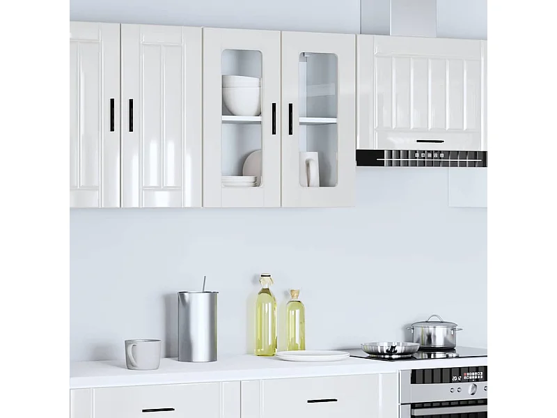 Armoire murale cuisine avec porte en verre Porto blanc brillant