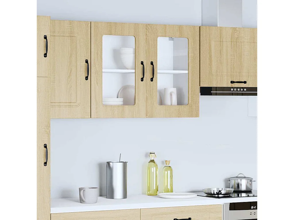 Armoire murale de cuisine avec porte vitrée "Kalmar" en bois d'ingénierie chêne Sonoma