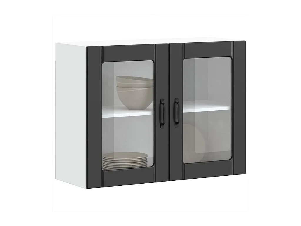 Küchen-Hängeschrank mit Glastür Lucca Schwarz Holzwerkstoff