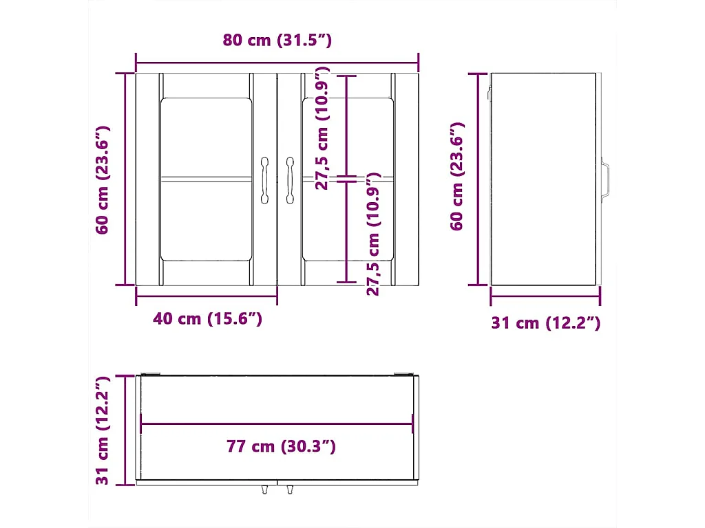 Armoire murale de cuisine avec porte en verre Lucca noir