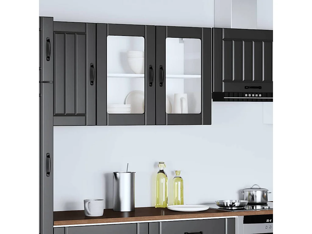 Küchen-Hängeschrank mit Glastür Lucca Schwarz Holzwerkstoff