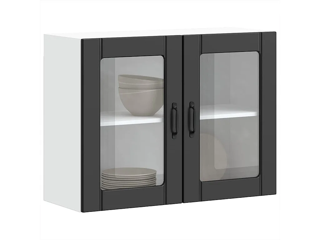 Küchen-Hängeschrank mit Glastür Lucca Schwarz Holzwerkstoff