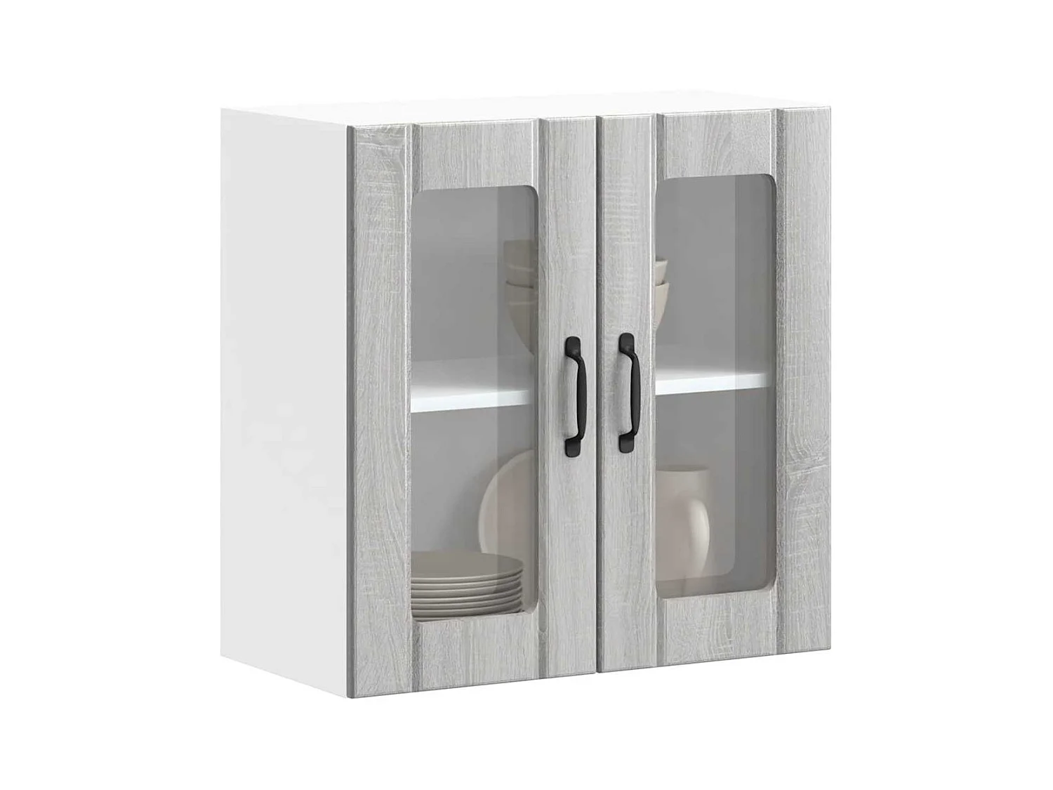 Keukenwandkast met glazen deur bewerkt hout grijs sonoma eiken