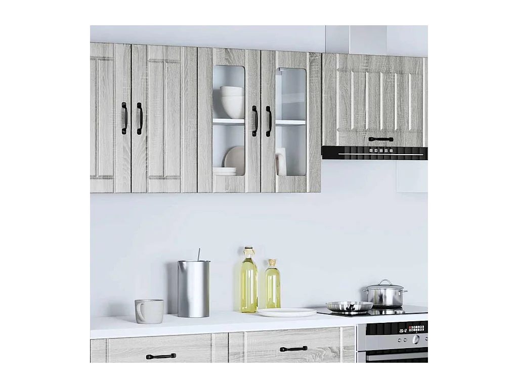 Keukenwandkast met glazen deur bewerkt hout grijs sonoma eiken