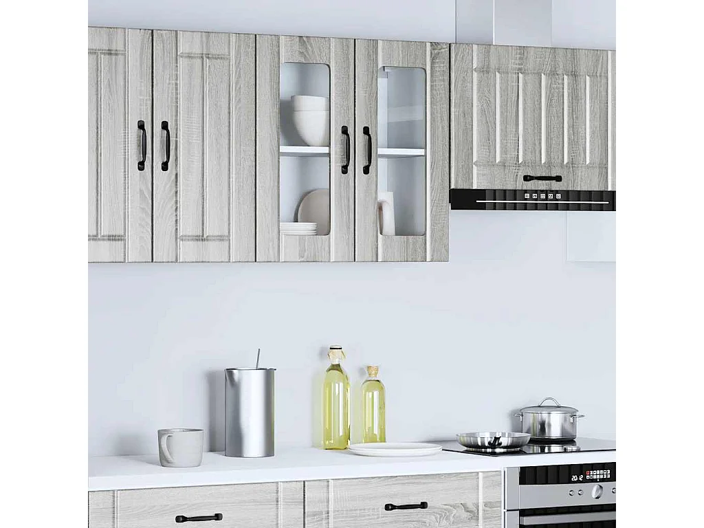 Armoire murale de cuisine et porte en verre Lucca sonoma gris