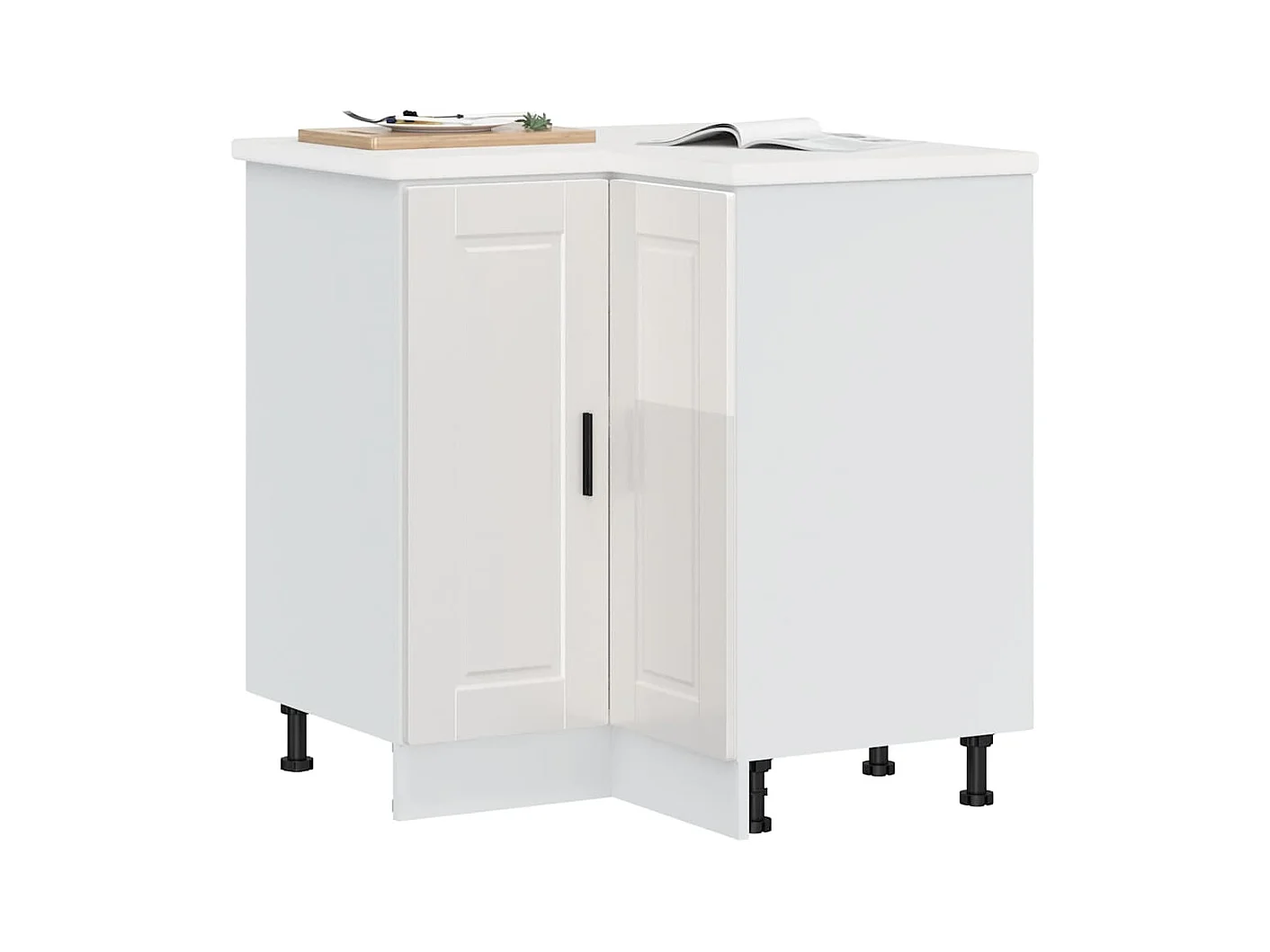 Armoire d'angle de cuisine Porto blanc brillant bois ingénierie