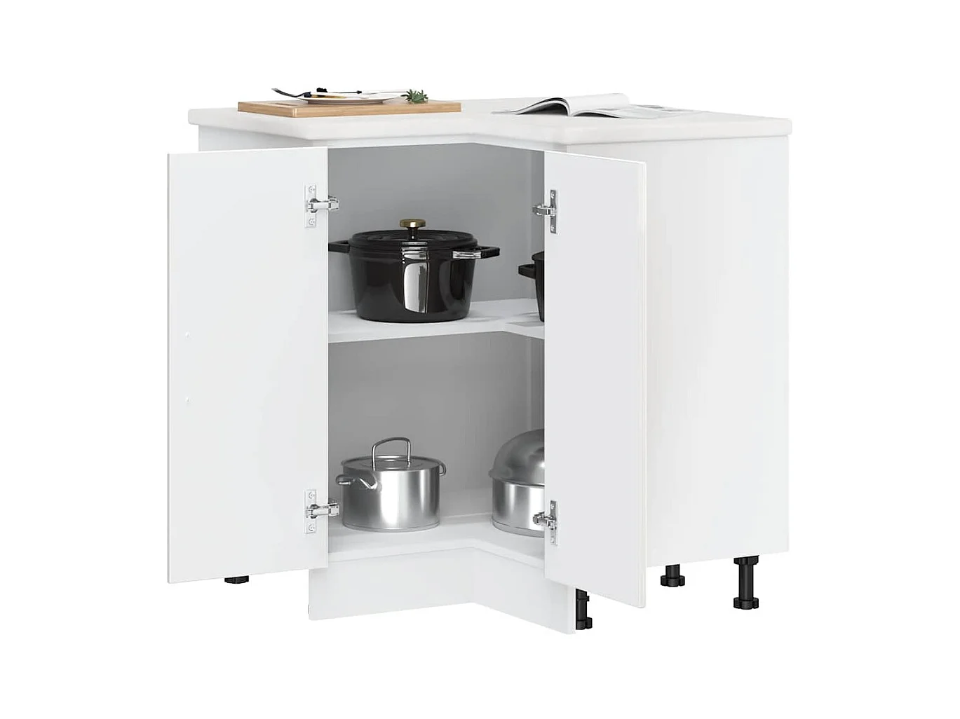Armoire d'angle de cuisine Porto blanc brillant bois ingénierie