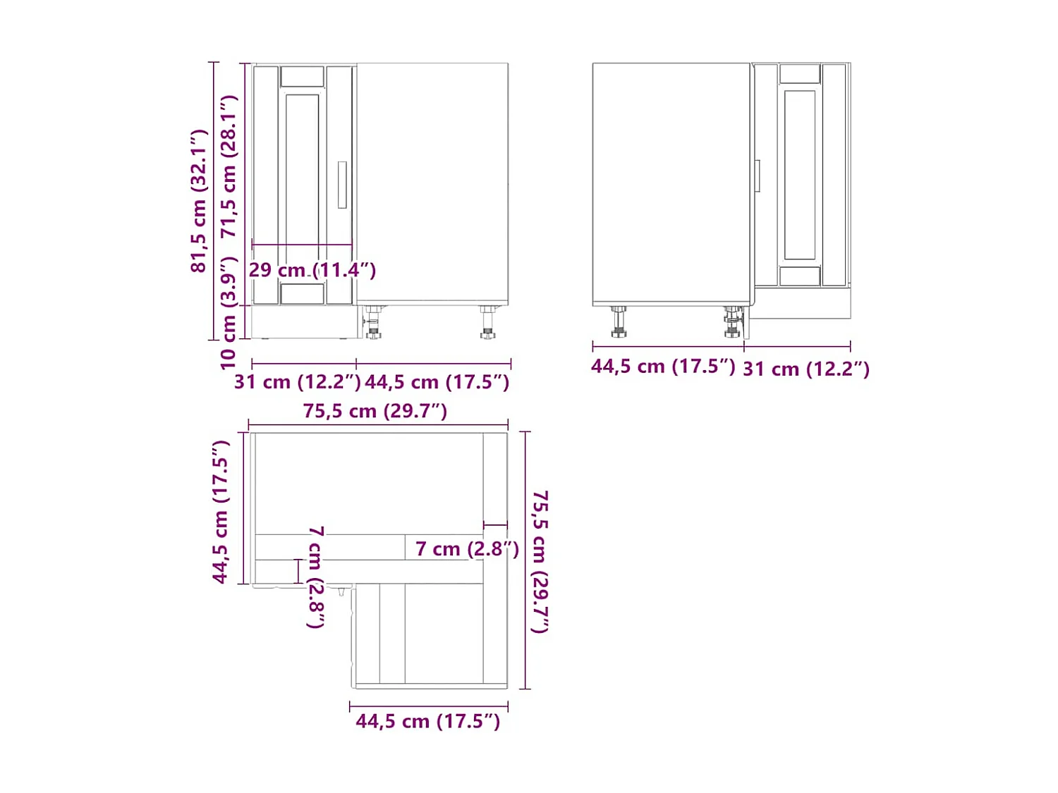 Mueble bajo esquina de cocina porto alto brillo blanco