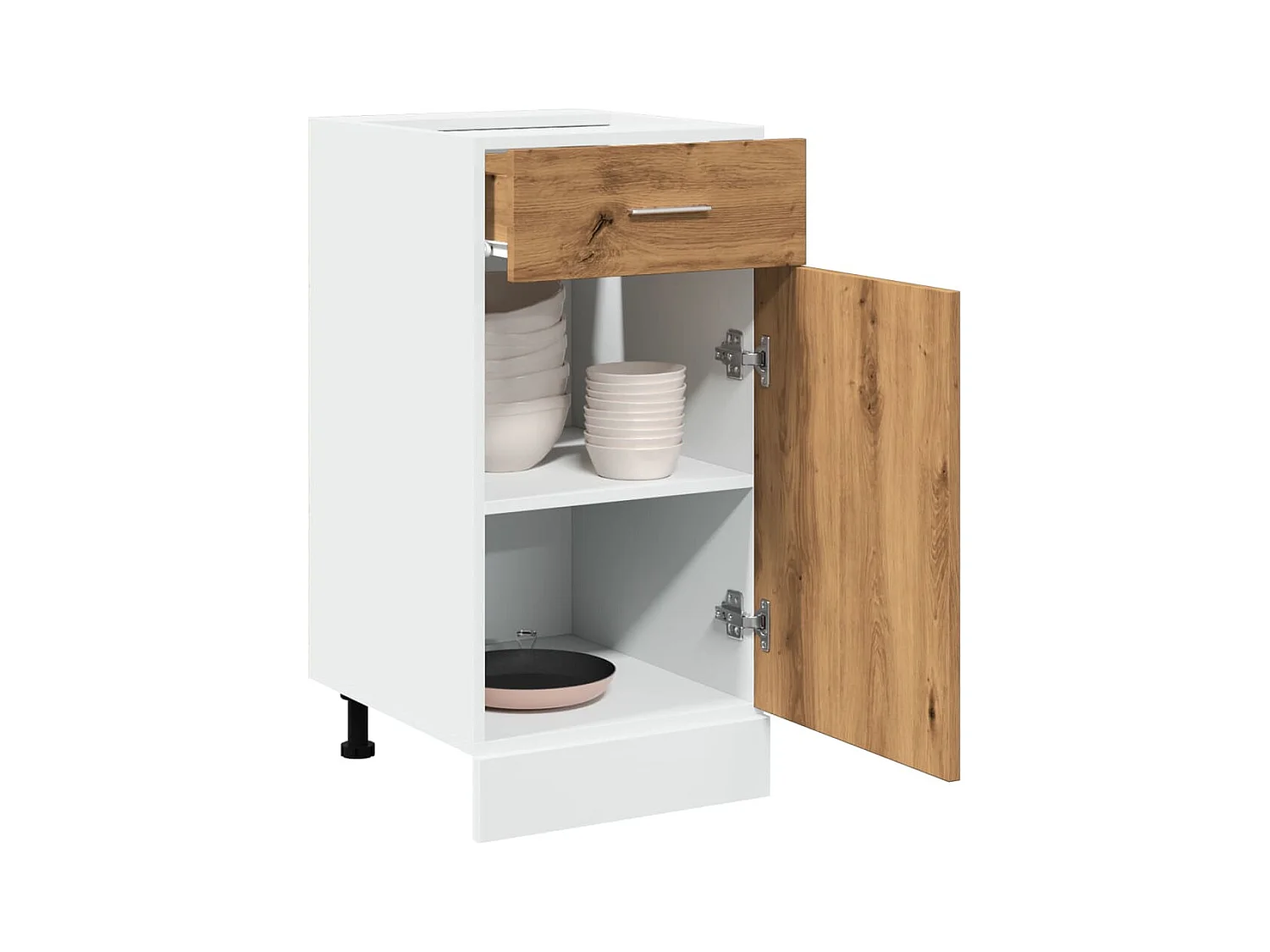 Onderkast met lade Lyon 40x46x81,5 cm bewerkt hout artisanaal eiken