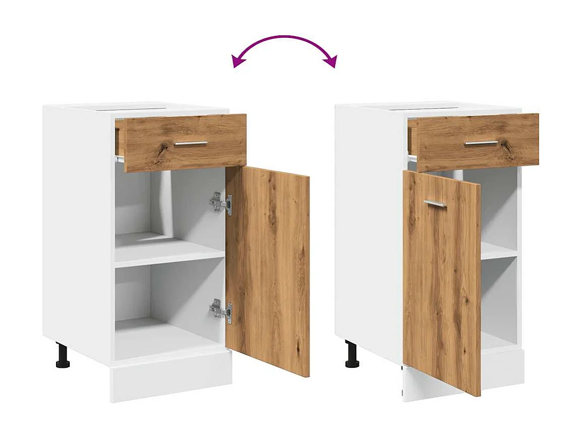 Onderkast met lade Lyon 40x46x81,5 cm bewerkt hout artisanaal eiken