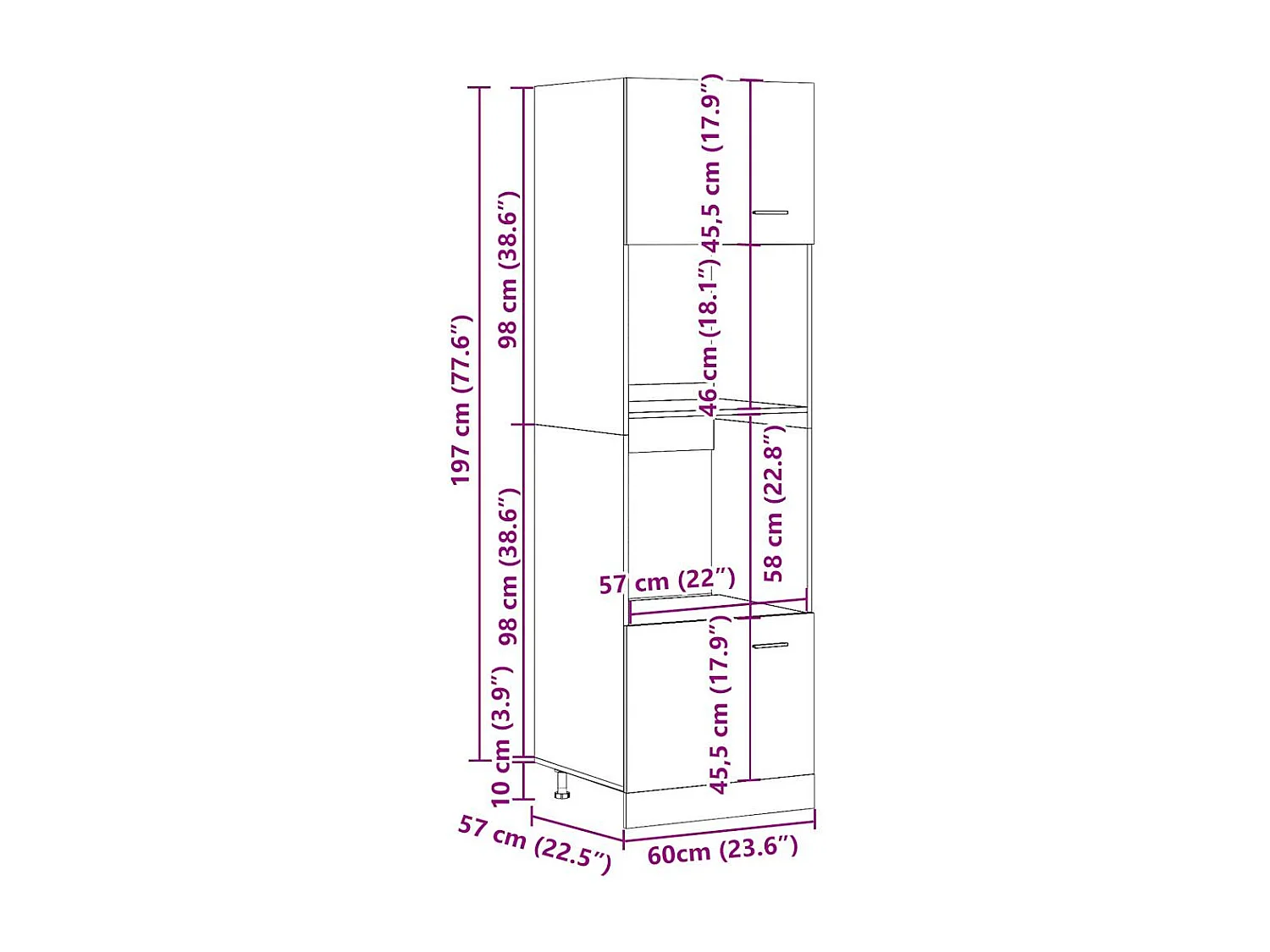 Mikrowellenschrank Lyon Altholz-Optik 60x57x207 cm Holzwerkstoff