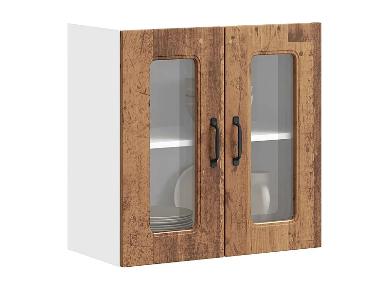 Armoire murale de cuisine avec porte vitrée "Kalmar" Bois d'ingénierie ancien