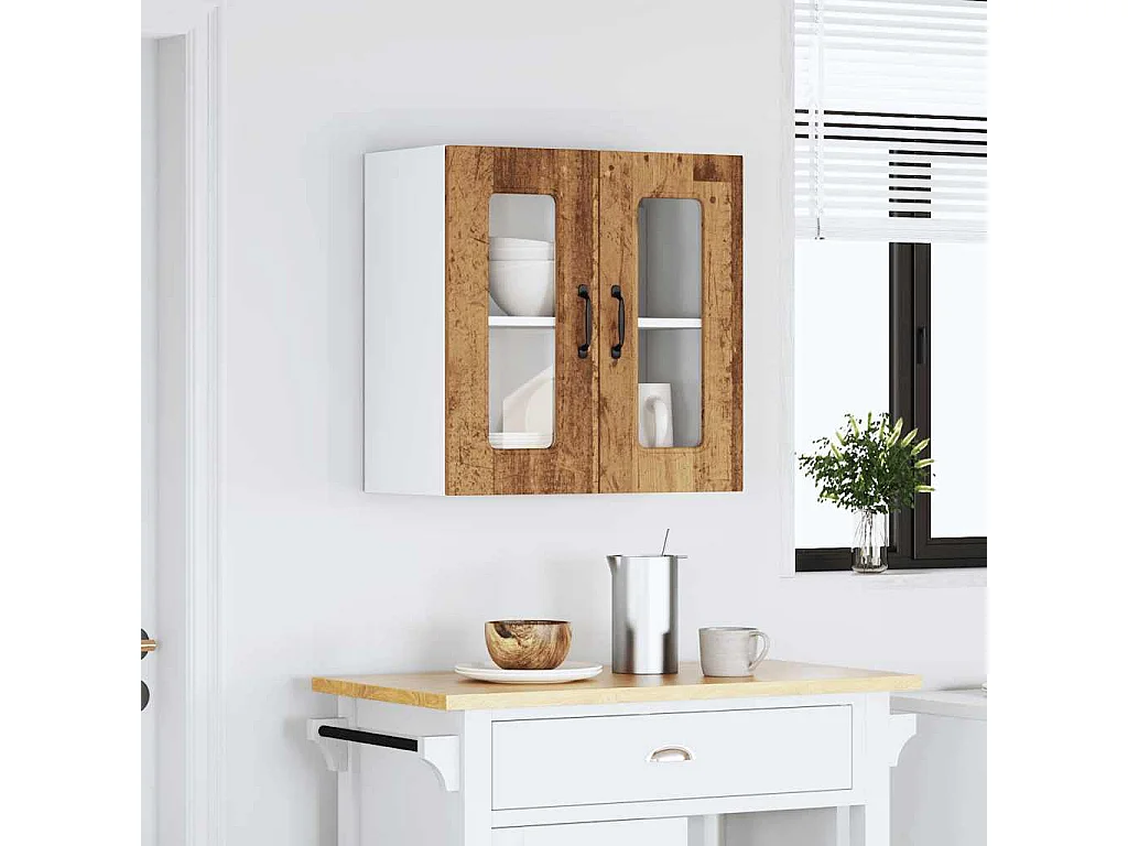Armoire murale de cuisine avec porte vitrée "Kalmar" Bois d'ingénierie ancien