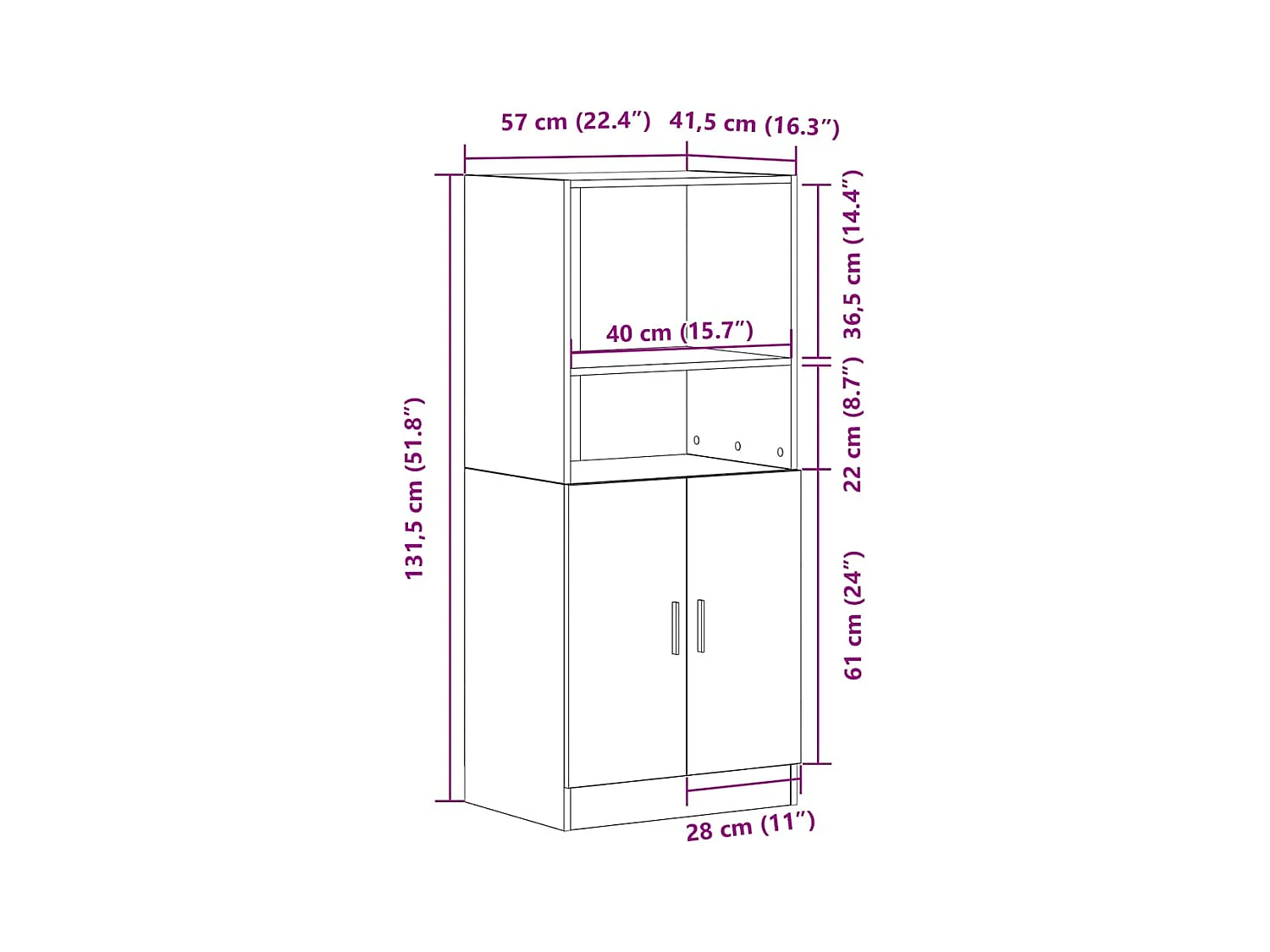 Armoire de cuisine vieux bois 57x41,5x131,5 cm bois ingénierie