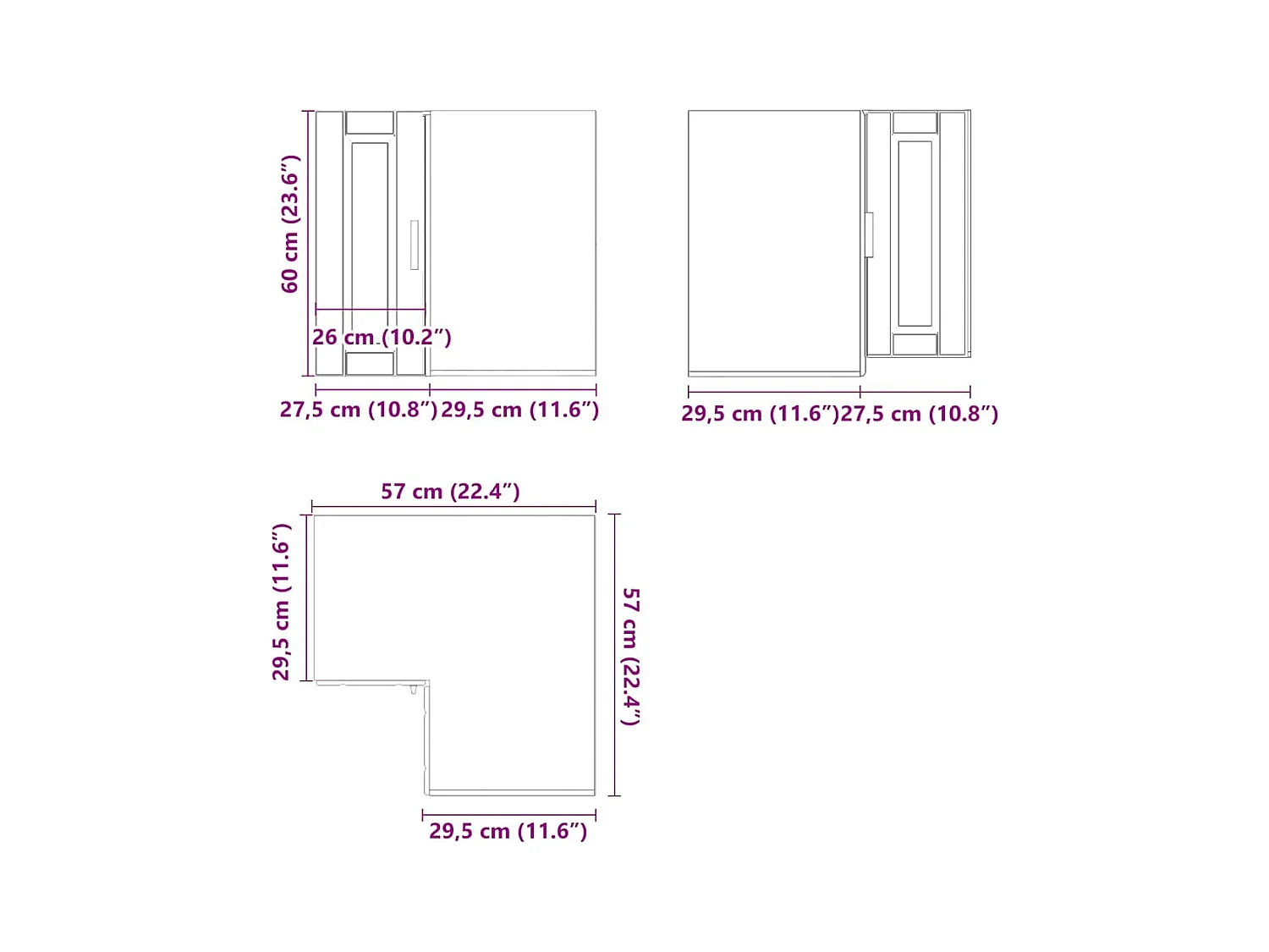 Keuken hoekkast "Porto" bewerkt hout oud houtkleurig