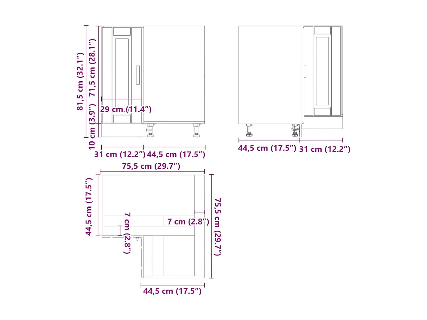 Armoire d'angle de cuisine Porto noir bois d'ingénierie