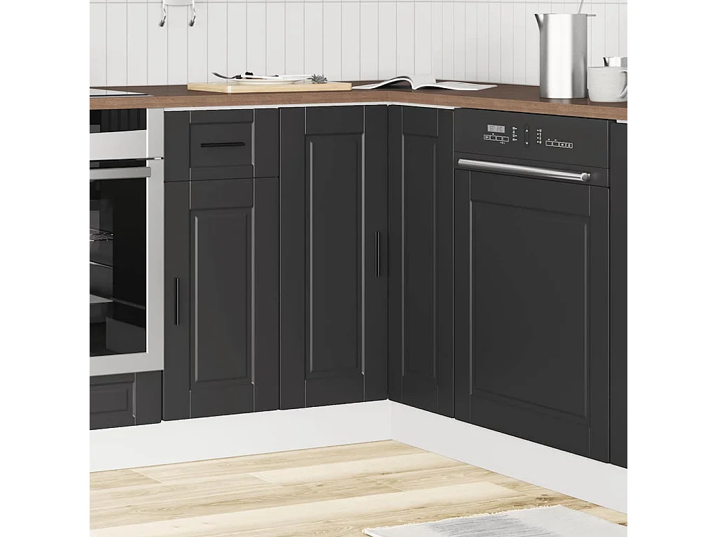 Armoire d'angle de cuisine Porto noir bois d'ingénierie