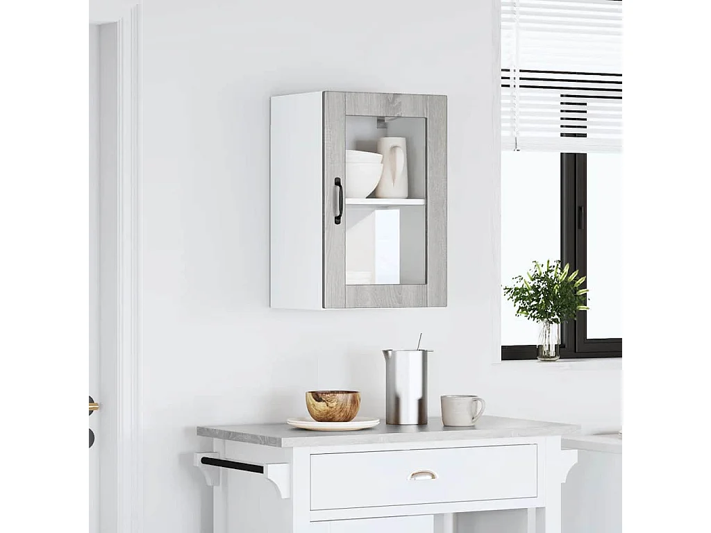 Armoire murale de cuisine avec porte en verre Porto sonoma gris