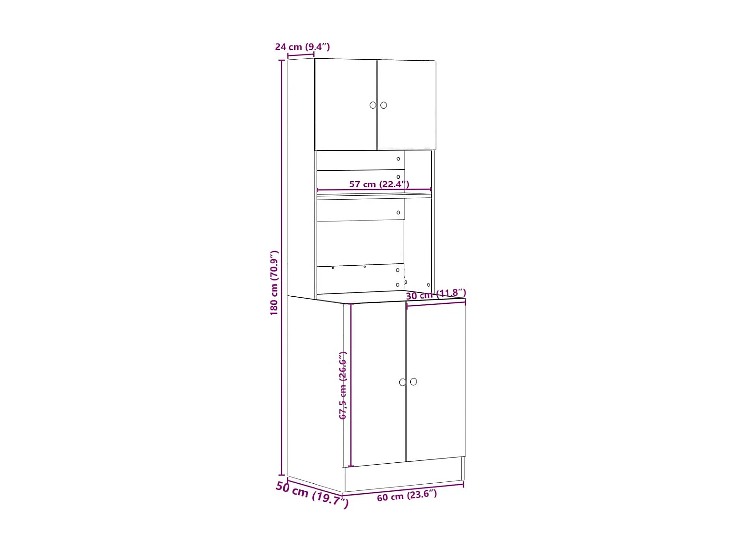 Armoire de cuisine noir 60x50x180 cm bois d'ingénierie