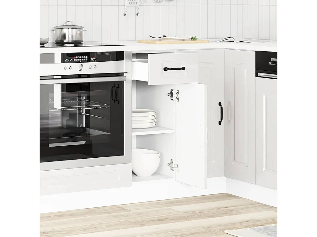 Armoire de cuisine Kalmar blanc brillant bois ingénierie