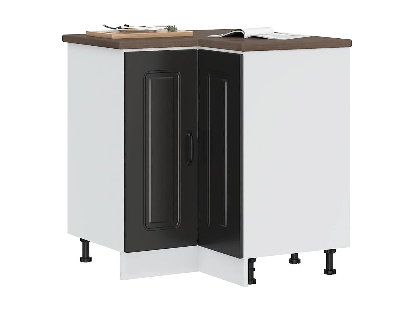 Armoire d'angle de cuisine Kalmar noir bois d'ingénierie