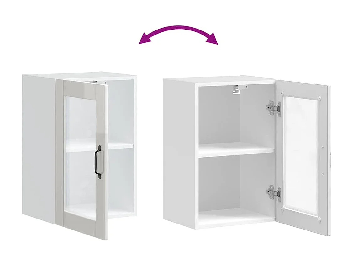 Armoire murale cuisine avec porte en verre Porto blanc brillant