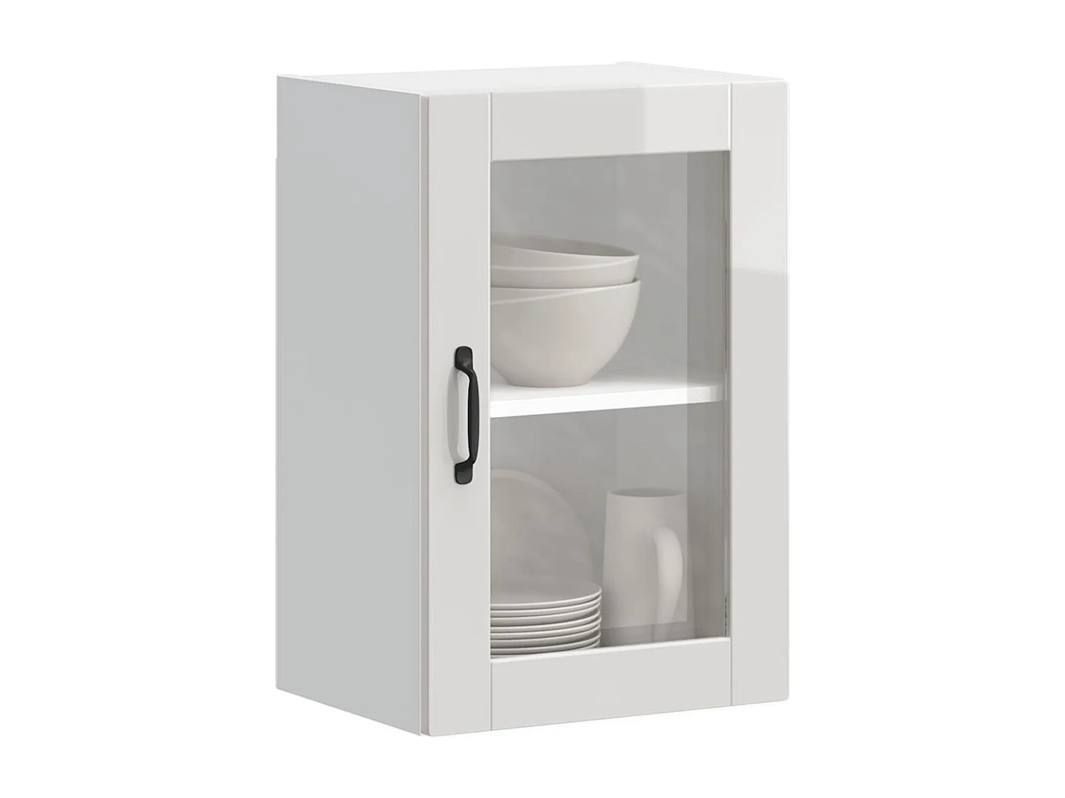 Armoire murale cuisine avec porte en verre Porto blanc brillant