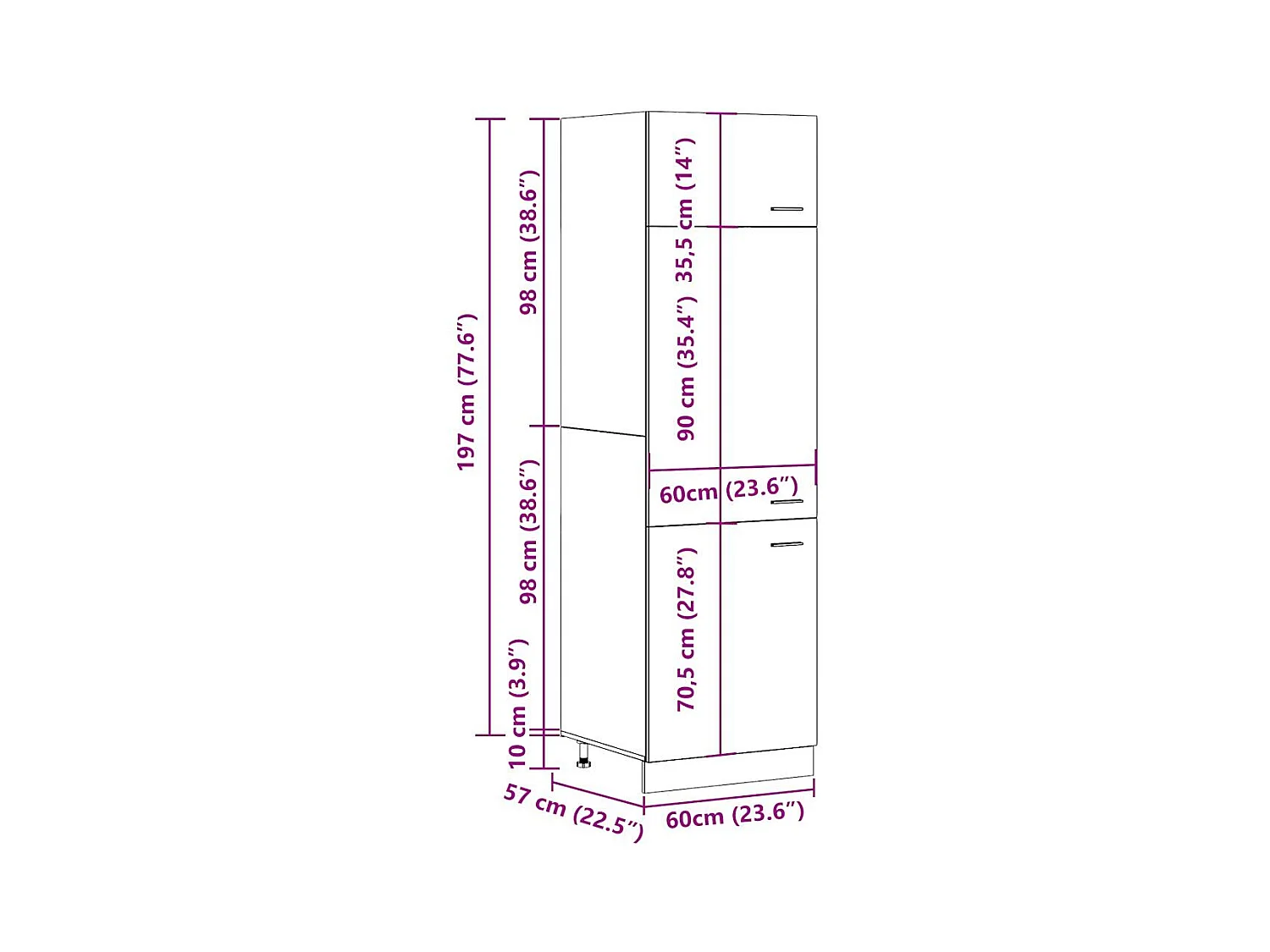 Armoire réfrigérée "Lyon" Chêne artisanal 60 x 57 x 207 cm Bois d'ingénierie