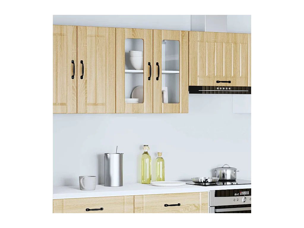Armoire murale de cuisine avec porte vitrée "Lucca" en chêne Sonoma