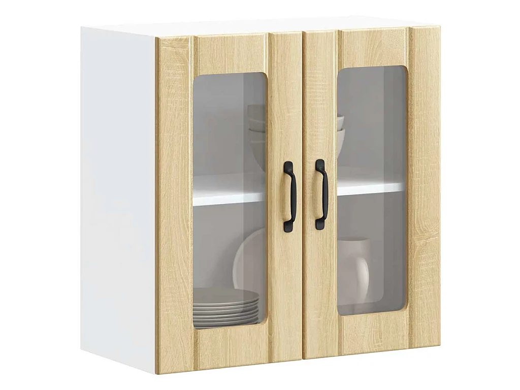 Armoire murale de cuisine avec porte vitrée "Lucca" en chêne Sonoma