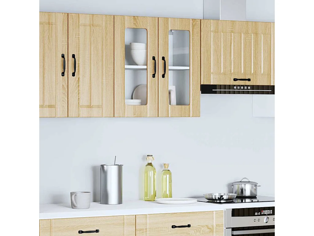 Armoire murale de cuisine avec porte vitrée "Lucca" en chêne Sonoma