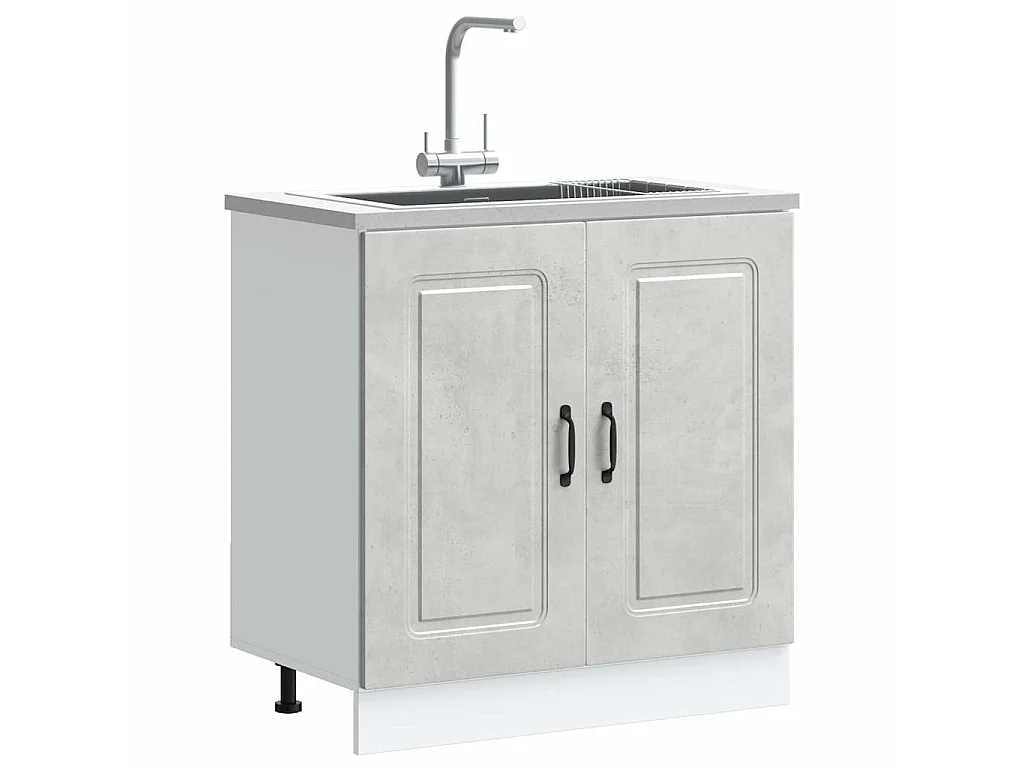 Meuble bas pour évier Kalmar gris béton bois ingénierie