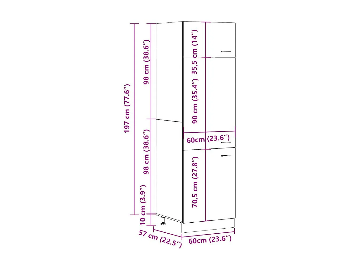Armário p/ frigorífico “Lyon” 60x57x207cm madeira velha