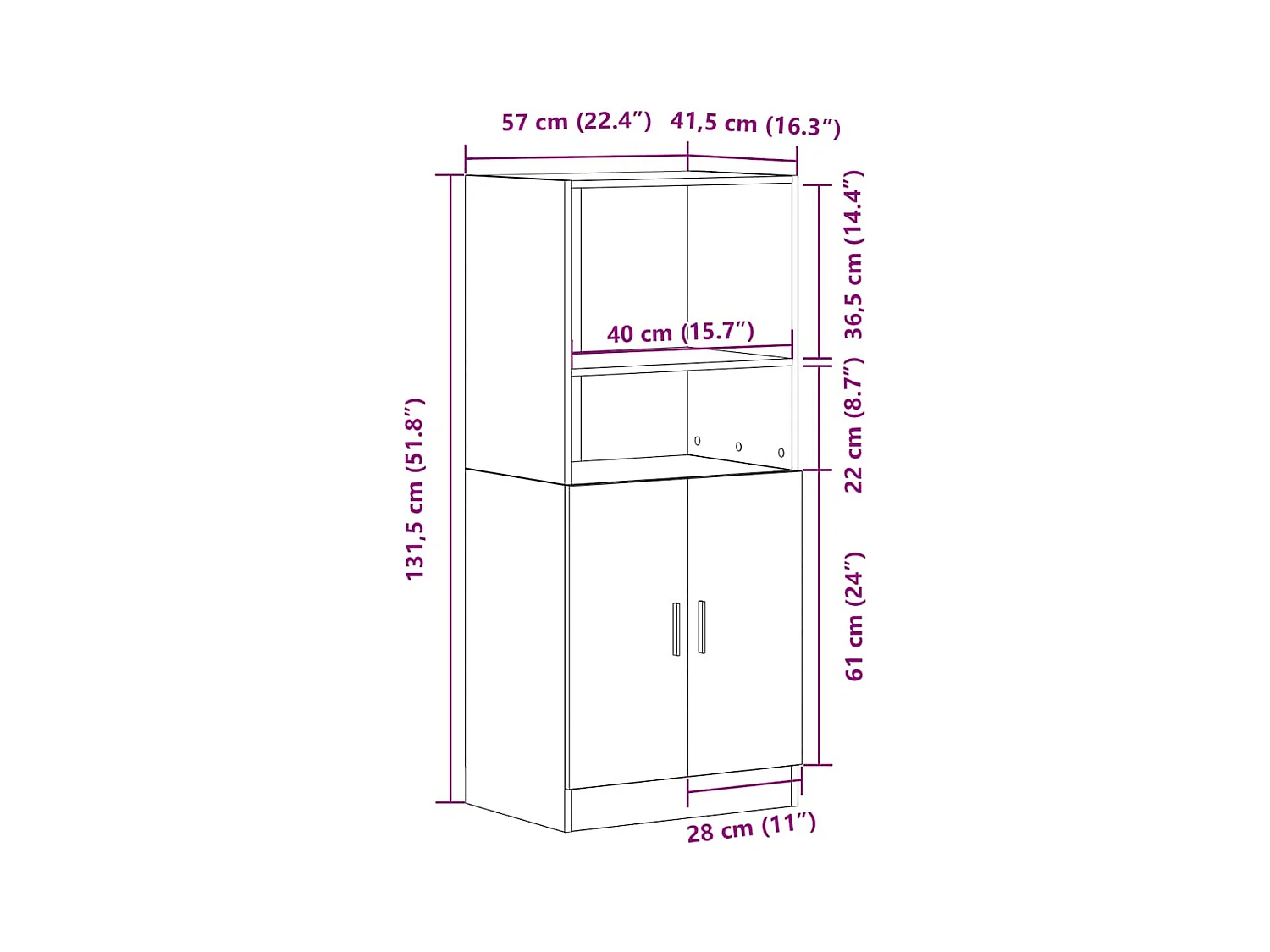 Armoire de cuisine gris béton 57x41,5x131,5 cm bois ingénierie