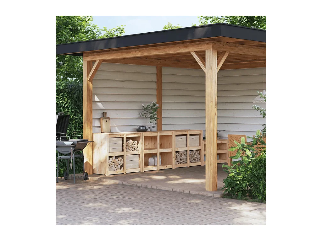 Armoires de cuisine d'extérieur 3 pcs bois de pin massif